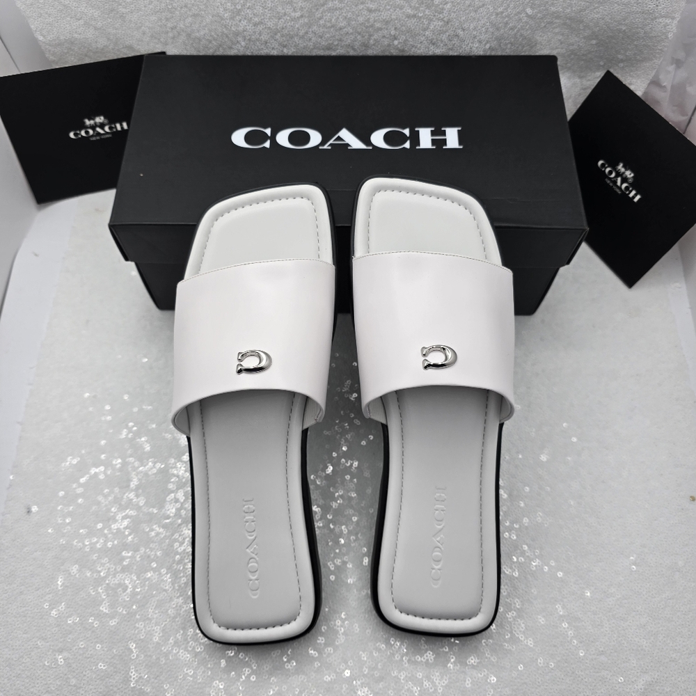 Coach Florence Slip-on Sandals Leather Optic White Women's 9.5